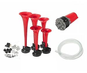 Tromba Pneumatica 5 Toni 'La Cucaracha' 12V Corno Rosso per Tutti i Veicoli Auto Camion Moto Suv Barche Clacson con la Melodia di La Cucaracha