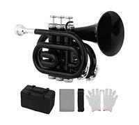 Tromba principianti Mini Pocket Trumpet BB BB Brass Materiale Strumento Di Vento Con Guanti Bodhpiece Guanti Custodia Per La Pulizia Tromba Professionale (Color : Black)