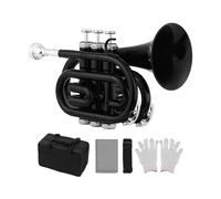 Tromba professionale Mini tromba tascabile per orchestra professionale strumento a fiato in Sib con borsa portatile per bocchino(Color:Black)