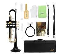 Tromba professionale Strumento a tromba nero Corpo in ottone Tromba a chiave dorata colorata con accessori per la pulizia della valvola a pressione(Color:3)
