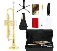 Tromba Sib Si Bemolle Ottone Oro Squisito Durevole Strumento Musicale Supporto Altoparlante Debole Guanti Cinghia Custodia(B)
