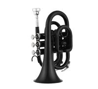 Tromba Standard Mini Tromba Tascabile Sib Piatta In Ottone Strumento A Fiato Con Guanti In Tessuto Custodia Per Il Trasporto(Black)