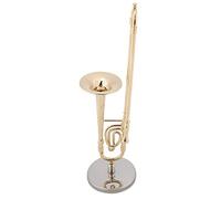 Trombone in miniatura in rame con supporto e scatola, mini strumento musicale in miniatura modello strumento trombone ornamenti musicali