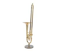 Trombone in Miniatura in Rame Puro da 12 Cm Supporto Modello Mini Strumento Musicale Scatola in Pelle Nera