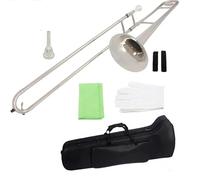 trombone professionale Trombone Contralto Ottone Bb Tone B Strumento A Fiato Piatto Con Trombone Bocchino In Cupronichel Accessori Oro Argento(Silver)