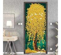 Trompe l'oeil Adesivi per Porte Albero della vita d'oro Autoadesiva Impermeabile,Vinile PVC, Carta da parati per pareti e porte poster per la camera da letto e il soggiorno 77 x 200 cm