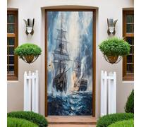 Trompe l'oeil Adesivi per Porte Barca a vela nostalgica e mare Autoadesiva Impermeabile,Vinile PVC, Carta da parati per pareti e porte poster per la camera da letto e il soggiorno 77 x 200 cm