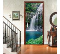 Trompe l'oeil Adesivi per Porte cascata di ruscello Autoadesiva Impermeabile,Vinile PVC, Carta da parati per pareti e porte poster per la camera da letto e il soggiorno 90 x 200 cm