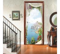 Trompe l'oeil Adesivi per Porte Finestra vista mare Autoadesiva Impermeabile,Vinile PVC, Carta da parati per pareti e porte poster per la camera da letto e il soggiorno 77 x 200 cm