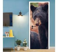 Trompe l'oeil Adesivi per Porte Orso bruno animale Autoadesiva Impermeabile,Vinile PVC, Carta da parati per pareti e porte poster per la camera da letto e il soggiorno 77 x 200 cm