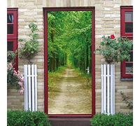 Trompe l'oeil Adesivi per Porte Sentiero degli alberi verdi Autoadesiva Impermeabile,Vinile PVC, Carta da parati per pareti e porte poster per la camera da letto e il soggiorno 90 x 200 cm