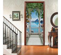 Trompe l'oeil Adesivi per Porte Vista mare ad arco Autoadesiva Impermeabile,Vinile PVC, Carta da parati per pareti e porte poster per la camera da letto e il soggiorno 77 x 200 cm