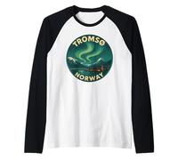 Tromso Norvegia Norvegese Aurora boreale Neve Retro Oslo 47 Maglia con Maniche Raglan