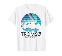 Tromso Norvegia Norvegese Aurora boreale Neve Retro Oslo Maglietta