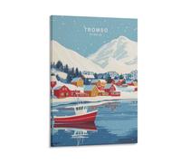 Tromso Norway - Stampa artistica da parete minimalista su tela, motivo: paesaggio urbano, per soggiorno, camera da letto, bagno, ufficio, casa, 30 x 45 cm