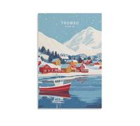 Tromso Norway - Stampa artistica da parete minimalista su tela, motivo: paesaggio urbano, per soggiorno, camera da letto, bagno, ufficio, casa, 30 x 45 cm