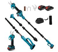 Troncarami a batteria con asta telescopica da 2m e 2 batterie da 1500 m, forbici senza spazzole con 2 marce, display digitale, diametro di taglio di 30 mm, pietra affilatrice e lame di ricambio