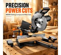 Troncatrice combinata scorrevole da 1800W, 10 pollici (254 mm) con lame TCT da 40T e 48T, velocità 3200/4500 RPM, taglio massimo 341 x 91 mm, guida laser di precisione, per legno, alluminio e plastica