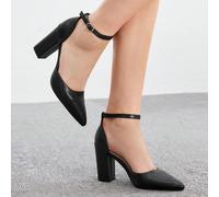 Tronchetti alla moda con tacco a blocco e punta affusolata, cinturino alla caviglia, scarpe con tacco per donna, adatte per il pendolarismo, appuntamenti, feste e vacanze autunnali, Natale, San Valent