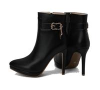 Tronchetti con Tacco A Spillo Cerniera A Punta Stivaletti Invernali Tacco Alto Stivali Bassi con Fibbia per Donna,Nero,36 EU