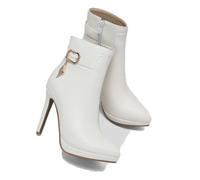 Tronchetti con Tacco A Spillo Cerniera A Punta Stivaletti Invernali Tacco Alto Stivali Bassi con Fibbia per Donna,Bianca,35 EU