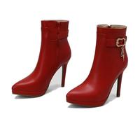 Tronchetti con Tacco A Spillo Cerniera A Punta Stivaletti Invernali Tacco Alto Stivali Bassi con Fibbia per Donna,Rosso,38 EU