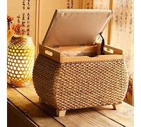 Tronco Scatola Portaoggetti in Rattan Naturale, Mobili Decorativi Panca Portaoggetti alla Fine del Letto, Sgabello Poggiapiedi in Vimini Rustico, Pouf Portaoggetti Intrecciato Seag