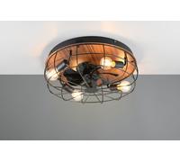 Plafoniera TRONDHEIM egolazione intensità e timer D.50cm base effetto legno e gabbia metallo nero opaco R61105032