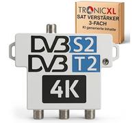 TronicXL Amplificatore di segnale da 60 dB con splitter satellitare a 3 vie, distributore antenna per DVB-S2 (satellite) / DVB-T2 (antenna), 4K 8K UHD TV morbido