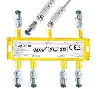 TronicXL Distributore antenna 4K a 6 vie 3D HD compatibile con IEC TV SAT splitter 6x F-Stecvker + cavo + adattatore coassiale per TV via cavo DVBC DVBT2 zb compatibile con Unitymedia Vodafone CATV