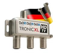 TronicXL Distributore antenna a 3 prese con connettore F, 3 ingressi DC, cavo TV BK DVB-T2, compatibile con Vodafone Splitter HD, adatto per 4 K, Sky Virgin Sat Splitter