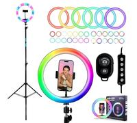 TronicXL Luce ad anello a LED RGB con treppiede da 210 cm e scatto selfie + anello luce con supporto per smartphone Tripod Beauty Treppiede cellulare I per streaming Smartphone Live Stream Foto Video