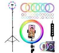 TronicXL Luce ad anello a LED RGB con treppiede da 210 cm grande + anello Light con supporto per smartphone Tripod Bellezza, supporto per fotocamera, supporto per cellulare TikTok YouTube Streaming