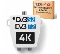 TronicXL Pro - Amplificatore per antenna a 2 vie per splitter satellitare DVBT e DVBS, con vite di messa a terra, morbido DVB-S2, DVB-T2, amplificatore di segnale morbido 3D 4K HDTV