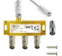 TronicXL Splitter satellitare a 3 prese IEC distributore di antenna, 3 cavi TV, adattatore per televisione via cavo, coassiale, compatibile con Unitymedia Vodafone Netcom PYUR komro RFT EWE TEL