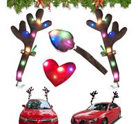 tronisky Renna Decorazione natalizia per auto, renna e corna di renna con luce LED di colore, auto Rudolph renna con corna, naso e coda