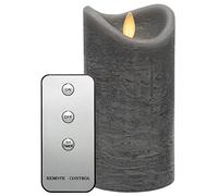 TRONJE Ø8x15cm LED Candela a Batteria con Timer e Telecomando - Durata Luce 80 Giorni - Candela di Vera Cera con Fiamma Realistica - Grigio Rustico