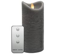 TRONJE Ø8x18cm LED Candela a Batteria con Timer e Telecomando - Durata Luce 80 Giorni - Candela di Vera Cera con Fiamma Realistica - Grigio Rustico
