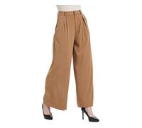 Tronjori, Pantaloni lunghi da donna a palazzo, a vita alta, casual, a gamba larga, taglia regular, Cammello, S