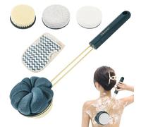 Tronmer Spazzola da bagno di alta qualità, double-face, con testine in spugna morbida, esfoliante e naturale, per una pulizia completa senza sforzo, manico extra lungo e comodo (blu)