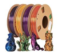 TRONXY Filamento per stampante 3D, in PLA a tre colori, 1,75 mm, 250 g, 4 bobine in verde/arancione, blu/arancione/rosso e rosa/giallo/viola/nero/blu