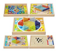 TROONZ Set di Giochi da Tavolo,Dama da Tavolo Portatile in Legno Game Center - Gioco da Viaggio da Tavolo dal Design Compatto per Viaggi su Strada, Viaggi, Campeggio