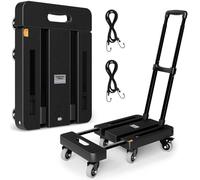 TROOZY Carrello pieghevole a mano, resistente fino a 226,8 kg, con 6 ruote e 2 corde elastiche per bagagli, viaggi, traslochi, shopping, uso ufficio, nero