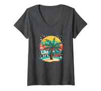 Tropic Come se Fosse Caldo: Beachy Paradise Sunset Vibes Maglietta con Collo a V, Donna, Grigio Scuro, S