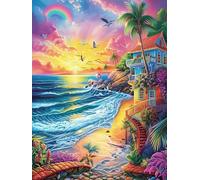 Tropical Beach at Sunset with Palm Trees Puzzle 300 Pezzi Sfida Rompicapo Impossibile Science Fiction Magical Dream Rompicapo Estremamente Difficile Per Veri Esperti Regalo Per Chi Ama Le Sfide 300 P