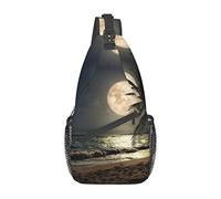 Tropical Beach Palm Tree Night Fox Borsa a tracolla da uomo Borsa a tracolla sul petto, leggera, per escursioni e viaggi