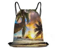 Tropical Beach Summer Ocean Theme Borsa con Coulisse Unisex Borsa Palestra Stringa Zaino da Viaggio per Bambino Yoga Donna 36X42Cm