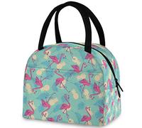 Tropical Fashion Flamingo con occhiali da sole Borsa riutilizzabile per il pranzo con tasca frontale Chiusura a cerniera Borsa termica termica isolata per uomo Donna Lavoro Picnic Viaggi Spiaggia Pesc
