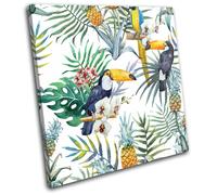 Tropical Flowers Birds Fruit Floral SINGLE TELA parete arte foto stampa