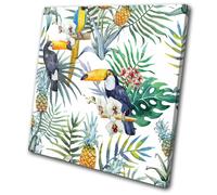 Tropical Flowers Birds Fruit Floral SINGLE TELA parete arte foto stampa
